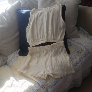 Cream Two-Piece Sleeveless Romper Set